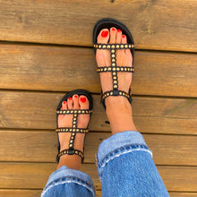 Load image into Gallery viewer, Menbur Studded Flat Chunky Sandals Black