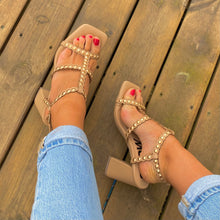 Load image into Gallery viewer, Menbur Studded Block Heel Sandals Natural