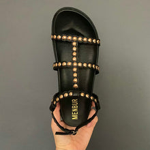 Load image into Gallery viewer, Menbur Studded Flat Chunky Sandals Black