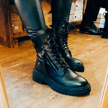 Load image into Gallery viewer, Carmela Chunky Women's Leather Military Boot Black