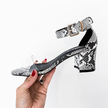 Load image into Gallery viewer, LADIES CLEAR SNAKE SANDALS BLACK