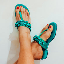 Load image into Gallery viewer, Menbur Metallic Chain Sandals Aqua
