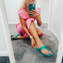 Load image into Gallery viewer, Menbur Metallic Chain Sandals Aqua