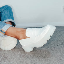 Load image into Gallery viewer, LADIES CHUNKY SLIP ON LOAFERS WHITE