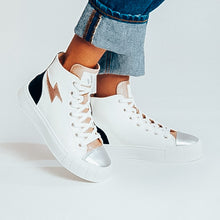 Load image into Gallery viewer, Vanessa Wu Ladies High-Top Trainers White / Silver