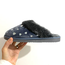 Load image into Gallery viewer, Ladies Heart Faux Sheepskin Slippers Grey