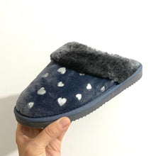 Load image into Gallery viewer, Ladies Heart Faux Sheepskin Slippers Grey