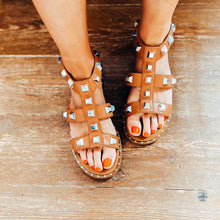 Load image into Gallery viewer, Carmela Leather Gladiator Sandals Tan