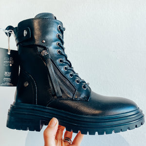 Carmela Chunky Women's Leather Military Boot Black