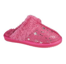 Load image into Gallery viewer, Childrens Faux Sheepskin Star Slippers Hot Pink