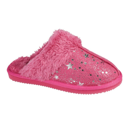 Childrens Faux Sheepskin Star Slippers Hot Pink