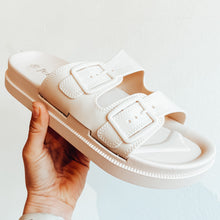 Load image into Gallery viewer, LADIES 2 STRAP CHUNKY SLIDERS CREAM