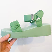 Load image into Gallery viewer, Carmela Leather Chunky Rouched Sandals Green