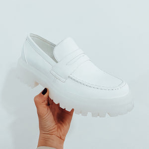 LADIES CHUNKY SLIP ON LOAFERS WHITE