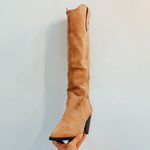 Vanessa Wu Ladies Super Soft Faux Suede Western Knee Boot Natural