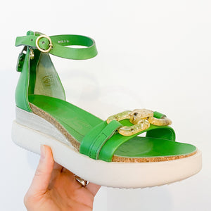 Mjus Leather Wedge Sandals Green