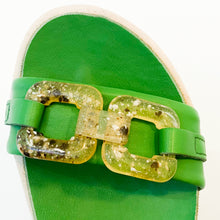 Load image into Gallery viewer, Mjus Leather Wedge Sandals Green