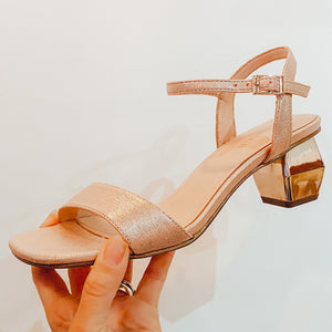 Menbur Shimmer Block Heel Sandals Rose Gold