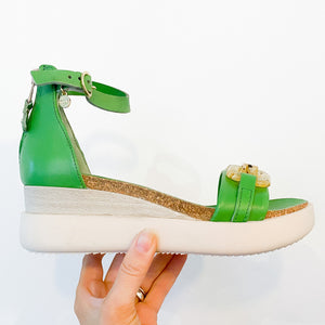 Mjus Leather Wedge Sandals Green