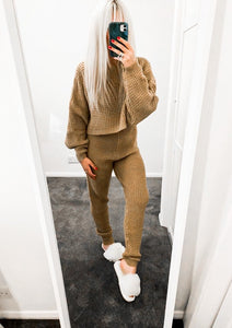 LADIES CHUNKY KNITTED LOUNGE SET CAMEL