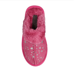 Childrens Faux Sheepskin Star Slippers Hot Pink