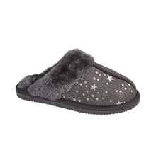 Load image into Gallery viewer, Childrens Faux Sheepskin Star Slippers Night Grey