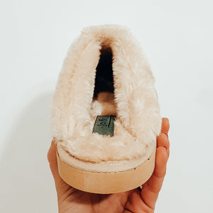 Ladies Faux Sheepskin Shimmer Slippers Champagne