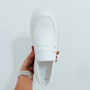 LADIES CHUNKY SLIP ON LOAFERS WHITE