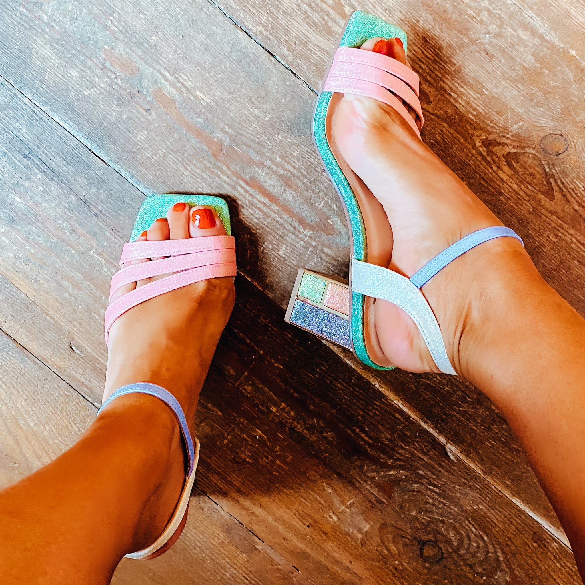 Rainbow block heels sales